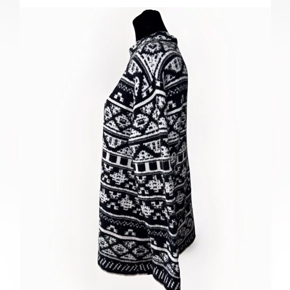 J Jill Sweater Top Sz M Cozy Wool Blend Black White Jacquard Pullover Knit Boho - Picture 3 of 8